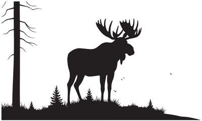 Majestic Moose Silhouette in a Forest Landscape