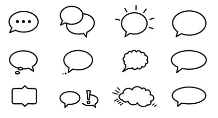 Fototapeta premium Collection of Black and White Speech Bubble Outline Icons.