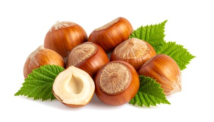 Hazelnuts with leaves