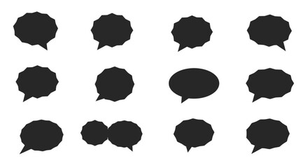 Collection of Black Speech Bubbles and Thought Balloons in Various Shapes and Styles.