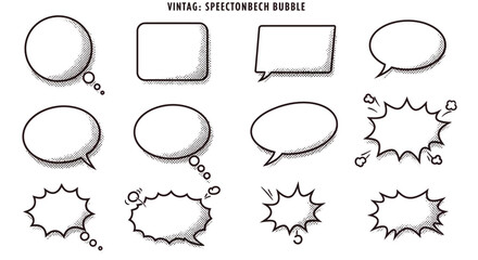 Fototapeta premium Collection of Vintage Speech Bubbles with Halftone Shading and Various Shapes.