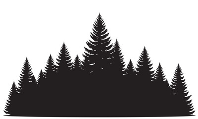 Obraz premium Black Silhouette of Dense Evergreen Forest Trees