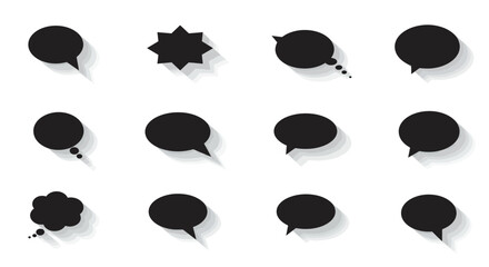 Collection of Black Speech Bubbles and Thought Bubbles with Shadows.