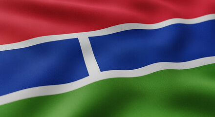 Obraz premium A vibrant and detailed closeup of the gambian flag waving gently in the breeze, showcasing its bold red, blue, and green stripes separated by thin white lines, symbolizing the nations rich history and