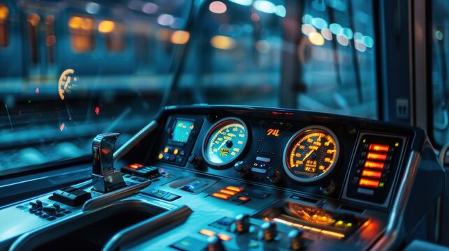 Train control panel at night