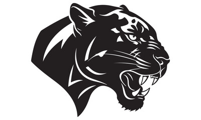 Stylized Black Big Cat Head Roaring Silhouette Graphic