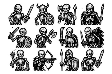 Obraz premium Dark fantasy skeleton warriors in medieval battle gear artwork