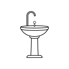 Outline drawing of a pedestal sink basin on transparent background
