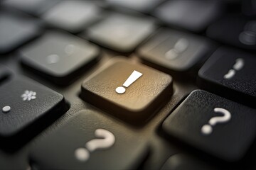 Close-up of computer keyboard with highlighted exclamation point key