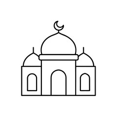 Simple line art of a mosque with a crescent on transparent background