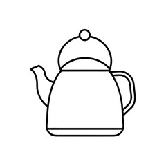 Outline drawing of a classic teapot shape on transparent background