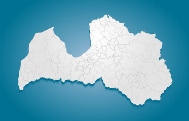 Creative map of country Latvia divided on regions