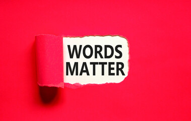 Words matter symbol. Concept word Words matter on beautiful white paper. Beautiful red paper background. Business words matter concept. Copy space.