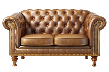 Elegant Brown Leather Loveseat with Tufted Back and Rolled Arms on Black
