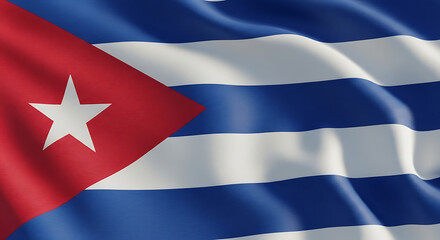 Closeup shot of the cuban flag waving in the wind, showcasing the vibrant colors of blue, white, and red, with the iconic white star on the red triangle, symbolizing the nations rich history and cultu
