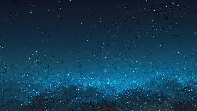Night sky over a misty forest