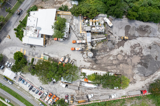 aerial view of concrete batching plant and concrete mixer trucks, Holcim Apasco, Guadalajara, jalisco, Mexico, October 2, 2024.