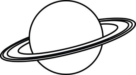 A simple black and white line drawing of the planet Saturn with its prominent rings.