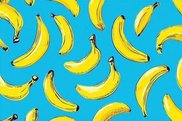 Cartoon banana pattern on blue background