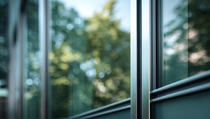 Naklejka premium Modern building facade with reflective glass and metal trim