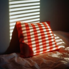 Striped pillow in sunlight