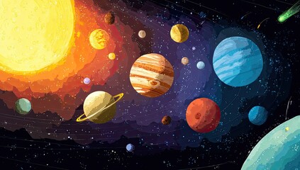 Colorful solar system illustration