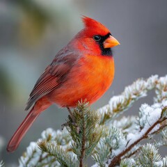 Northern Cardinal perched on snowy branch (1)