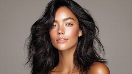 Naklejka premium A captivating portrait of a beautiful woman with flawless skin and striking features.