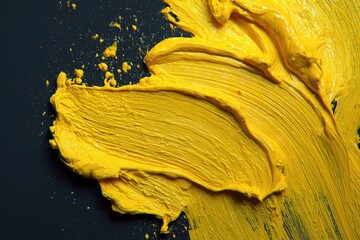 Abstract yellow paint strokes on dark background