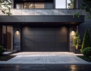 Modern home exterior with a sleek garage