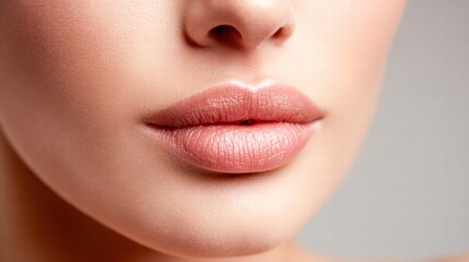 Obraz premium A close-up view of a beautiful woman's face, highlighting her lips and nose.