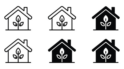 Vector art of collection of ecofriendly house icons representing green living, sustainable homes, and environmental consciousness