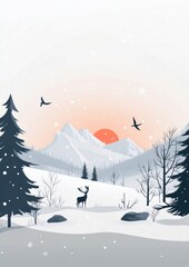 Winter christmas wallpaper illustration landscape nature.
