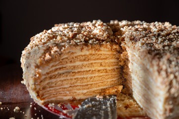 Sliced Layered Honey Cake Medovik