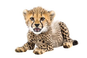 Obraz premium Cute cheetah cub lying down with its mouth open