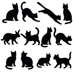 Adobe IllustCat silhouettes in different positions, black vector illustration isolated on white backgroundrator Artwork