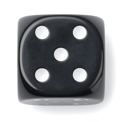 Top-down view of a black die showing five