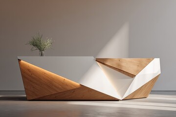 Modern reception desk in light wood and white