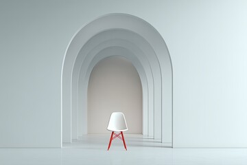 Minimalist archway room with a single chair