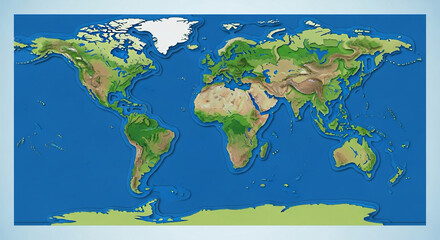 Paper-cut style Earth with lakes, rivers, and wetlands highlighted in blue and green.