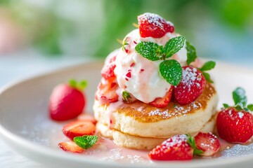 A beautiful and fun image featuring a stack of adorable cartoon pancakes complete with cheerful faces syrup and butter perfect for breakfast