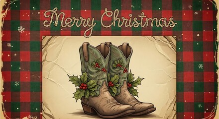 Western Christmas Boots Holiday Greeting Card Design.