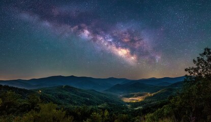 Night Sky Panorama Over Mountains