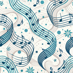Abstract sound waves and sheet music pattern on a white background