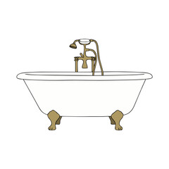 Bathtub illustration in natural colors isolated on a white background