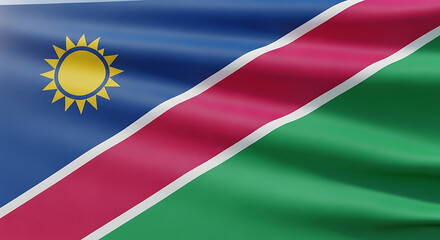 Waving flag of namibia, a symbol of national pride and identity, featuring a vibrant color palette and a distinctive design that represents the countrys rich history and cultural heritage, perfect for