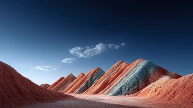 Magnificent Danxia Landform with Colorful Colors under Blue Sky and White Clouds