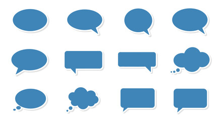 Collection of Blue Speech and Thought Bubbles with White Borders.