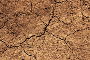 Cracked dry earth reveals the effects of prolonged drought in a parched landscape