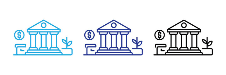 Bank building icon with dollar sign and plant, representing financial growth and investment, isolated on white background
